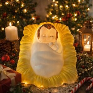 Vintage General Foam Plastics Baby Jesus Nativity Blow Mold Light Manger USA